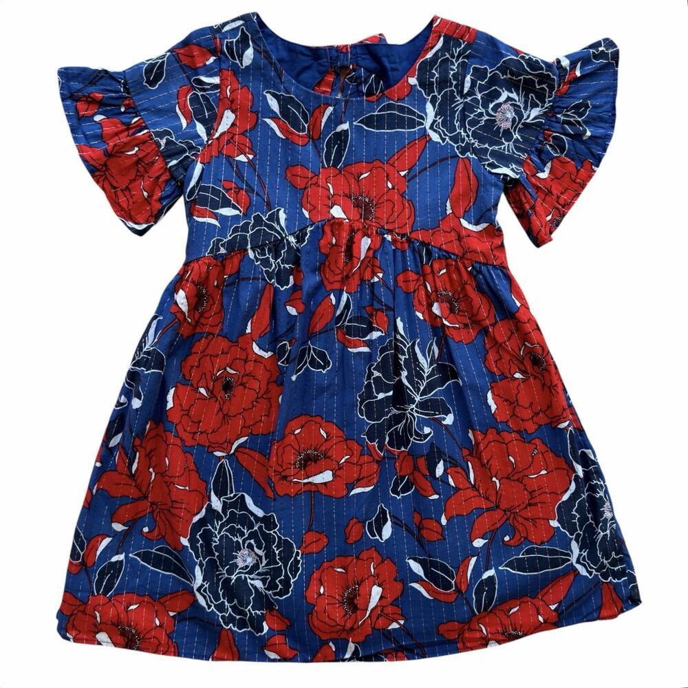 Janie And Jack Girls Dress Floral Lurex Size 4 Flutter Sleeve Silver Shimmer